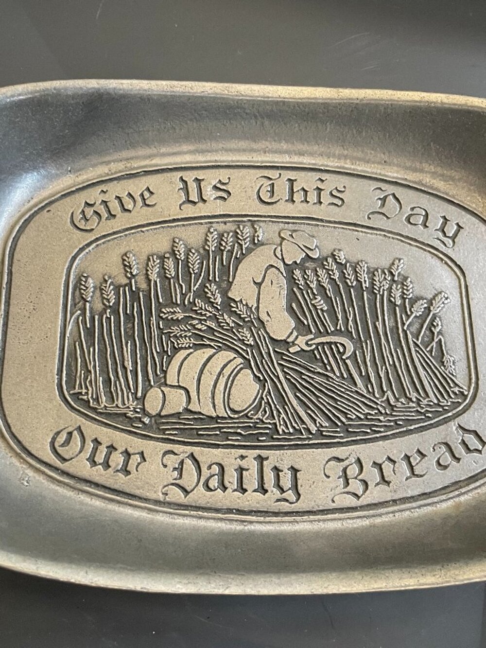 Vintage Embossed Metal Wall Plaque – “Give Us This Day Our Daily Bread”